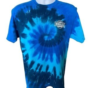 HONOLULU BEERWORKS Blue Tie Dye Port & Company Tee Shirt Men M Medium